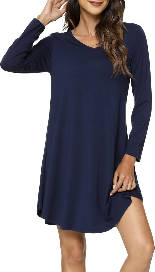 "Ultimate Comfort Nightgowns for Women - Luxuriously Soft Bamboo Viscose, Cozy Long Sleeve Sleep Shirts - Perfect Sleepwear for a Blissful Night'S Rest"